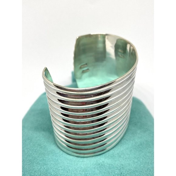 70”S Tiffany & Co Solid 925 Sterling Silver Large Mexico Wide Rib Bracelet Cuff